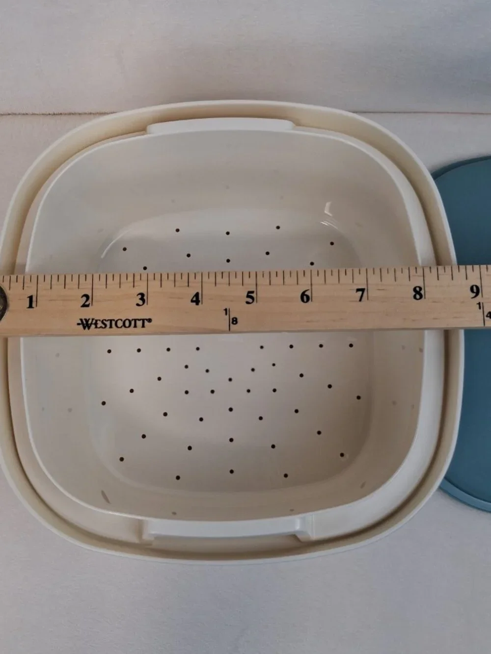 Tupperware Vintage Square Multi‎ Server Microwave Steamer Teal & Ivory 3 Pieces
